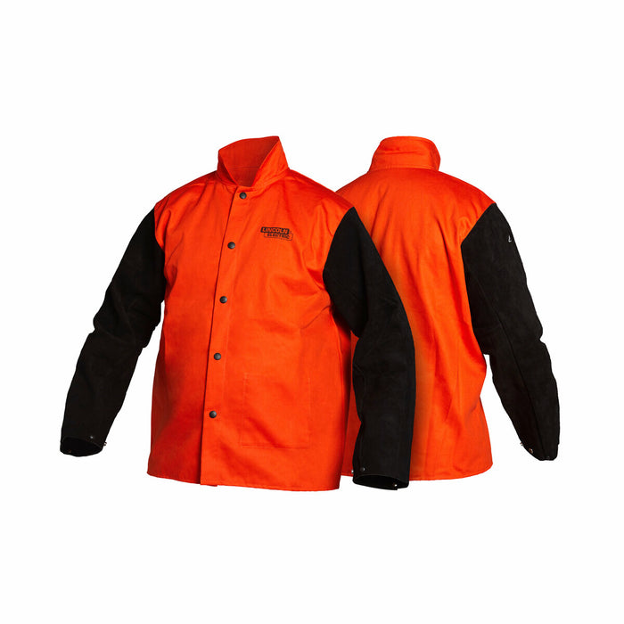 LINCOLN ELECTRIC - BRIGHT FR ORANGE JACKET WITH LEATHER SLEEVES [XL] - K4690-XL