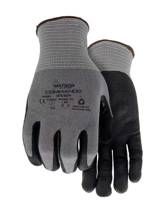 WATSON GLOVES - STEALTH COMMANDO A8 18GG WASTENOT FOAM NITRILE COATED [L] - 338-L