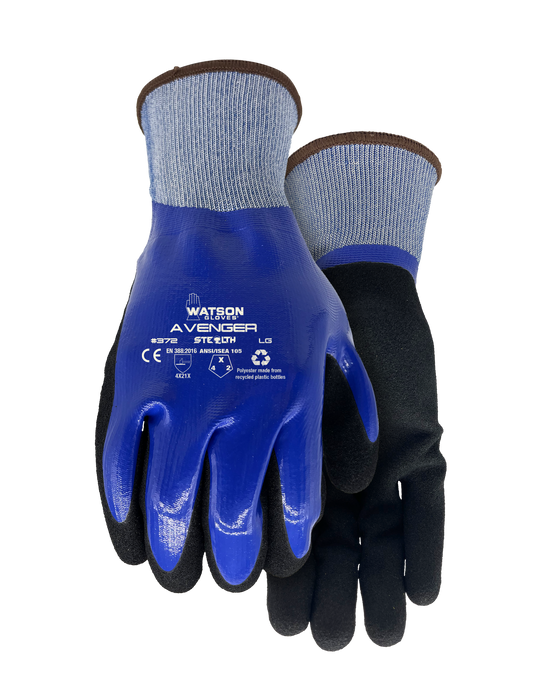 WATSON GLOVES - STEALTH AVENGER 13GG FULL DIP SANDY NITRILE PALM COATED [XL] - 372-X