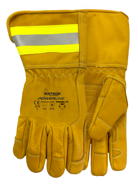 WATSON GLOVES - POWERLINE A6 FULLGRAIN COW REFLECTIVE 4 INCH CUFF UTILITY [L] - 3773-L