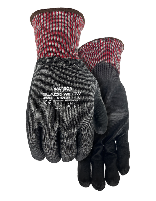 WATSON GLOVES - STEALTH BLACK WIDOW A6 13GG LIGHT POLYURETHANE COATED [M] - 384-M