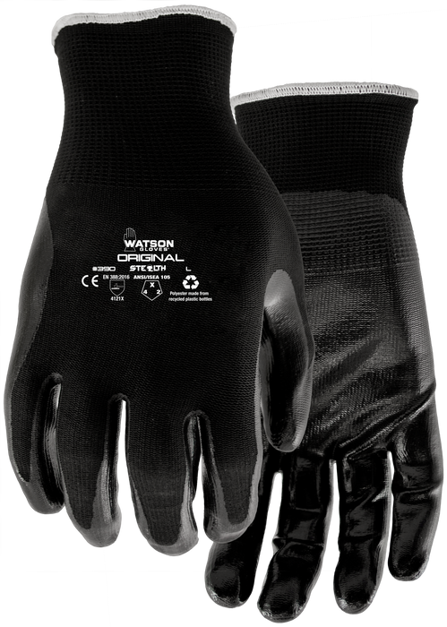 WATSON GLOVES - STEALTH ORIGINAL NITRILE PALM NYLON SHELL COATED [XL] - 390-X