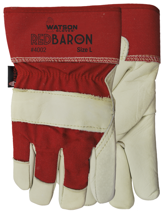 WATSON GLOVES - RED BARON FULLGRAIN COW COTTON DRILL BACK COMBO [L] - 4002-L