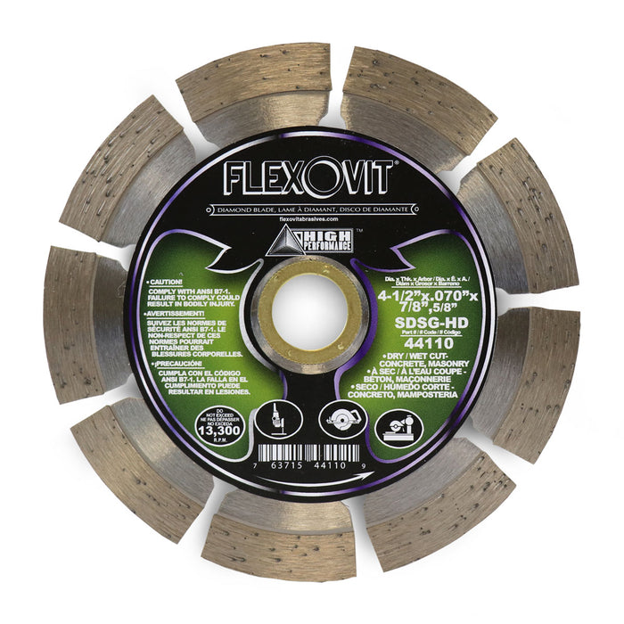 FLEXOVIT - 4-1/2"X.070"X7/8",5/8" SDSG-HD SMALL DIAMETER DIAMOND BLADE - 44110