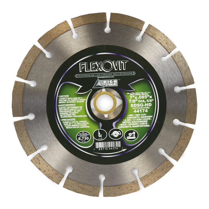 FLEXOVIT - 7"X.085"X7/8"(DIA)5/8" SDSG-HD SMALL DIAMETER DIAMOND BLADE - 44174