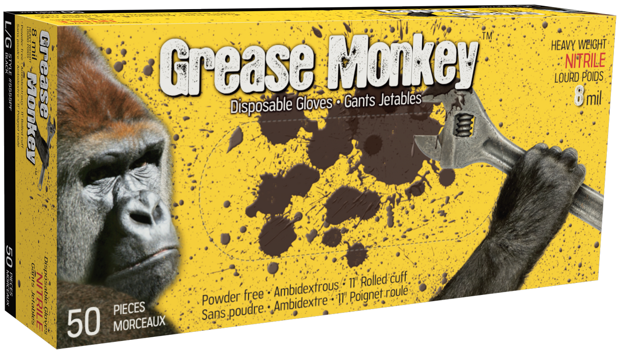 WATSON GLOVES - GREASE MONKEY 8 MIL NITRILE BLACK DISPOSABLE [XL] - 5555PF-X