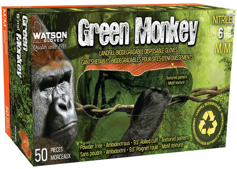 WATSON GLOVES - GREEN MONKEY RECLAIM 6 MIL NITRILE DIAMOND GRIP DISPOSABLE [M] - 5557PF-M