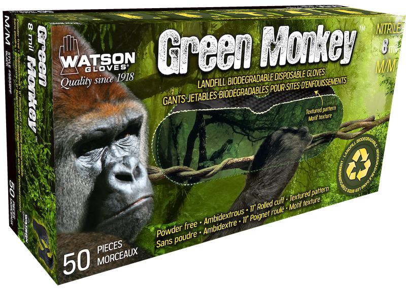 WATSON GLOVES - GREEN MONKEY RECLAIM 8 MIL NITRILE DIAMOND GRIP DISPOSABLE [L] - 5558PF-L