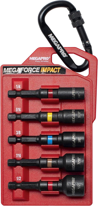 MEGAPRO - 2" IMPACT NUT SETTERS (5PC: 1/4", 5/16", 3/8", 7,16", 1/2")