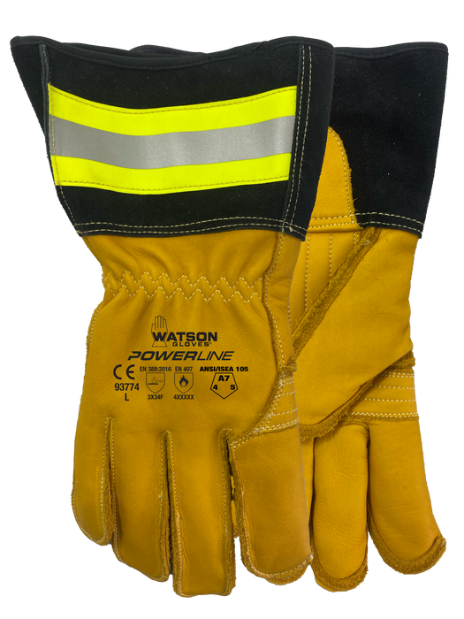 WATSON GLOVES - POWERLINE A7 FULL COW C100 LINED 3 INCH GAUNTLET UTILITY [M] - 93774-M