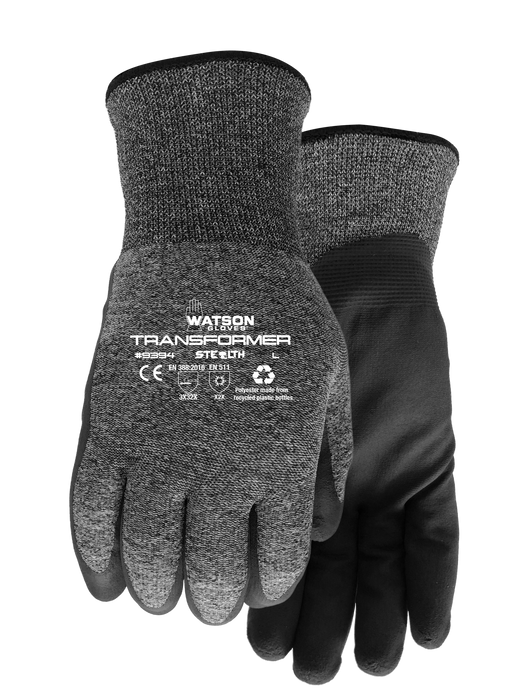 WATSON GLOVES - STEALTH TRANSFORMER WASTENOT CRINKLE LATEX ACRYLIC LINED COATED [L] - 9394-L