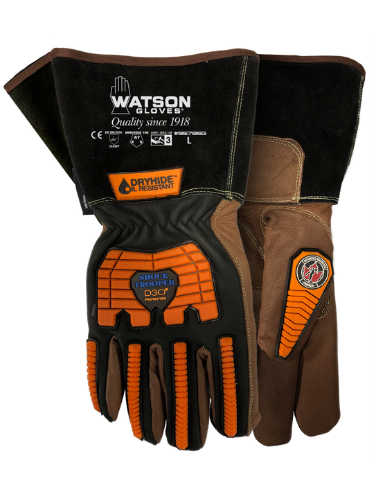 WATSON GLOVES - SHOCK TROOPER A7 D30 BACK ANTIVIBE PALM LINED GAUNTLET GOATSKIN [L] - 95785G-L