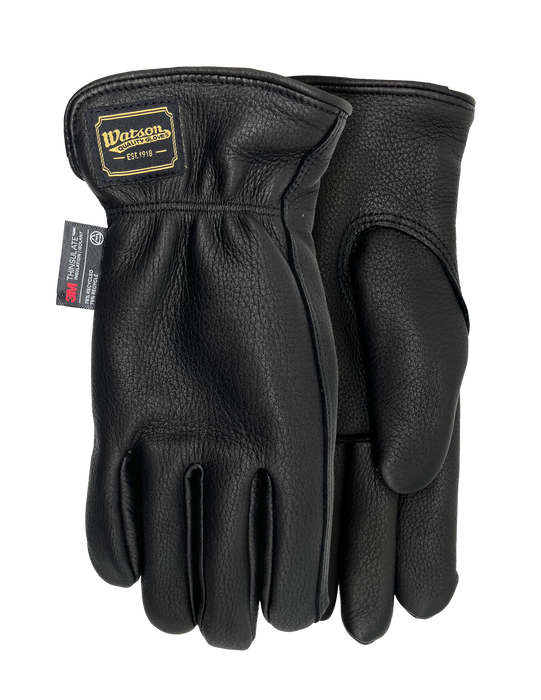 WATSON GLOVES - WOMENS RANGE RIDER FULLGRAIN DEER BLACK C40 LINED DRIVER [L] - 9586-L