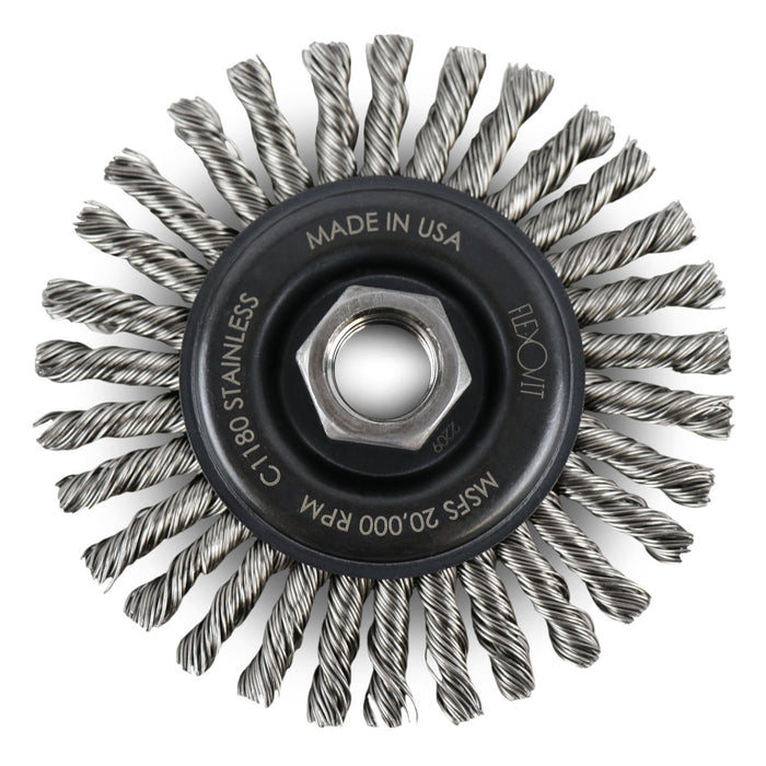 FLEXOVIT - 4"X1/4"X5/8-11 .020 STAINLESS WIRE WHEEL BRUSH - C1180