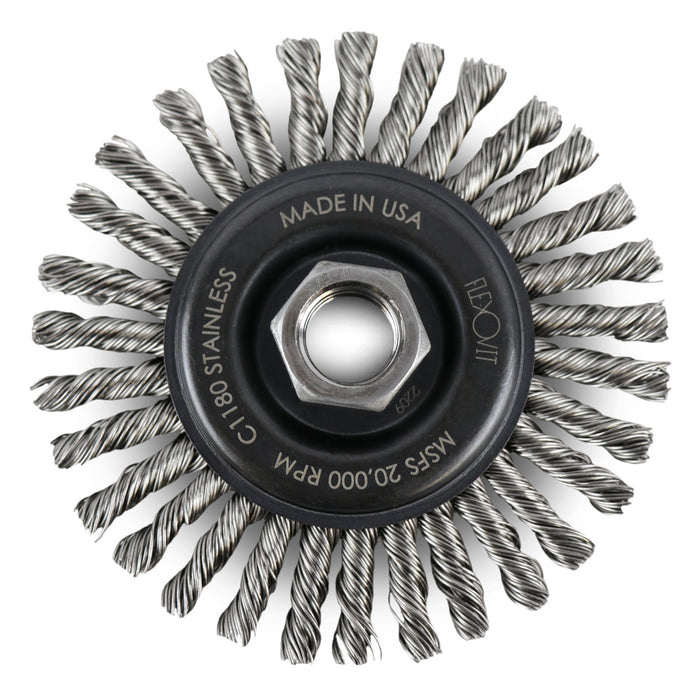 FLEXOVIT - 4"X1/4"XM10-1.25 .020 STAINLESS WIRE WHEEL BRUSH - C1200