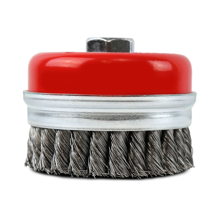 FLEXOVIT - HIGH PERFORMANCE WIRE CUP BRUSH/CLAMSHELL .020 CARBON KNOTTED KNOCK-OFF BRIDLE 5X5/8-11 - C1637P