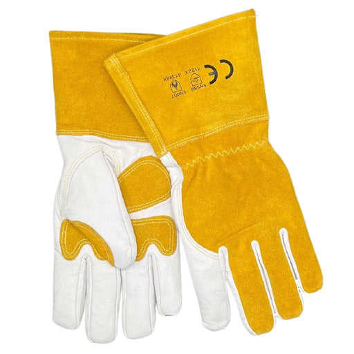 Grain Goatskin & Split Cowhide Welding Gloves w/ Palm Reinforcement - White - Large