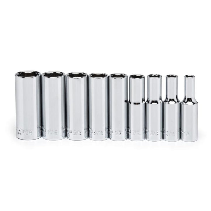 CRESCENT SOCKET SET,9PC,3/8" DRIVE,6PT,DEEP,SAE - CSAS6N