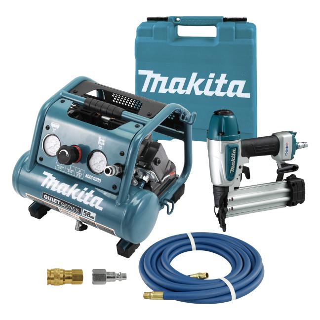 MAKITA - QUIET SERIES 0.5 HP, 1 GA COMPACT AIR COMPRESSOR AND 18 GAUGE BRAD NAILER COMBO KIT - DK0129X1