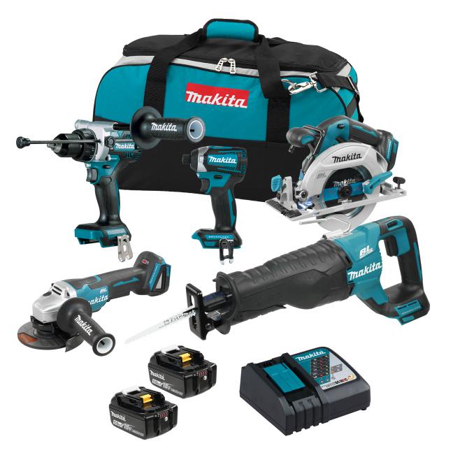 MAKITA - 18V LXT BRUSHLESS 5 TOOL COMBO KIT, 5.0AH X2 - DLX5077TX1
