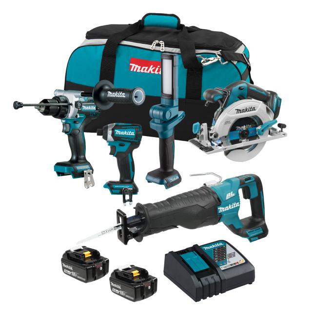MAKITA - 18V LXT BRUSHLESS 5 TOOL COMBO KIT, 5.0AH X2 - DLX5083TX1