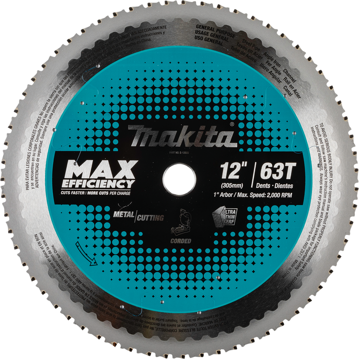 MAKITA - 12" CT CIRCULAR SAW BLADE 63T 1" F/ METAL, 1/EA M=1X - E-12033