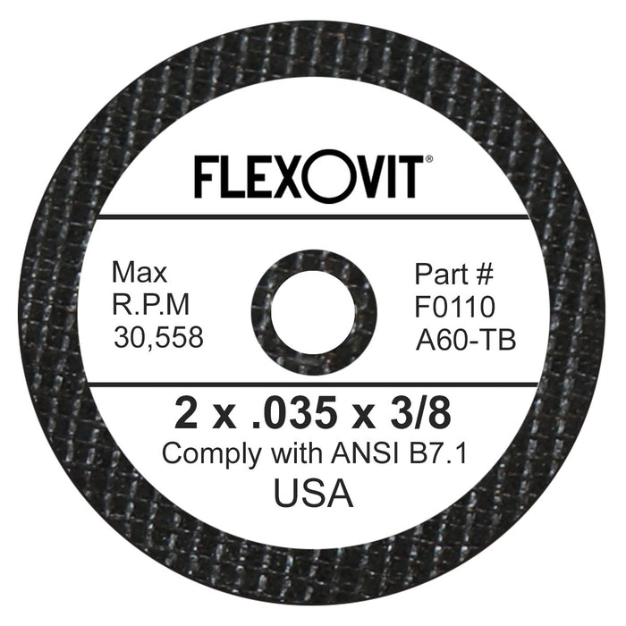 FLEXOVIT - 2" X .035" X 3/8" HIGH PERFORMANCE™ 60 GRIT ALUMINUM OXIDE GRAIN REINFORCED TYPE 1 CUT-OFF WHEEL - F0110