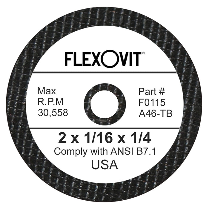 FLEXOVIT - 2" X 1/16" X 1/4" HIGH PERFORMANCE™ A46 GRIT ALUMINUM OXIDE GRAIN REINFORCED TYPE 1 CUT-OFF WHEEL - F0115