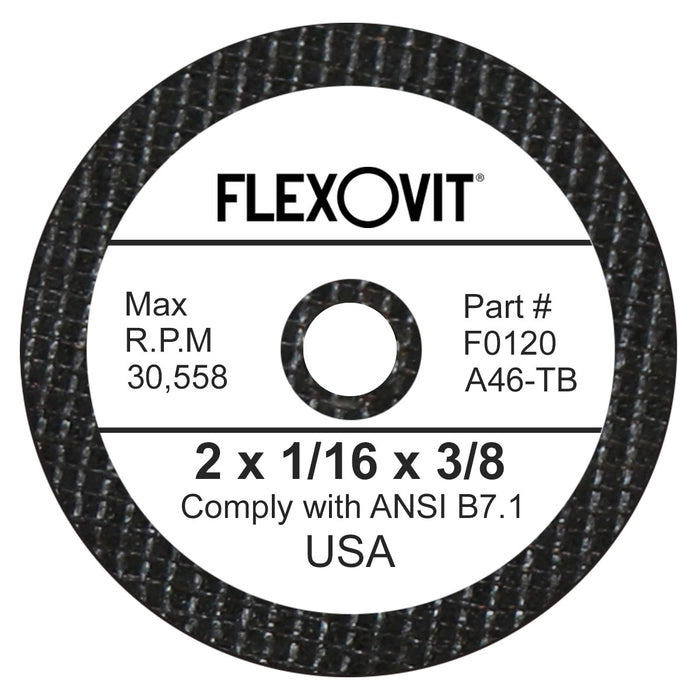 FLEXOVIT - 2" X 1/16" X 3/8" HIGH PERFORMANCE™ A46 GRIT ALUMINUM OXIDE GRAIN REINFORCED TYPE 1 CUT-OFF WHEEL - F0120