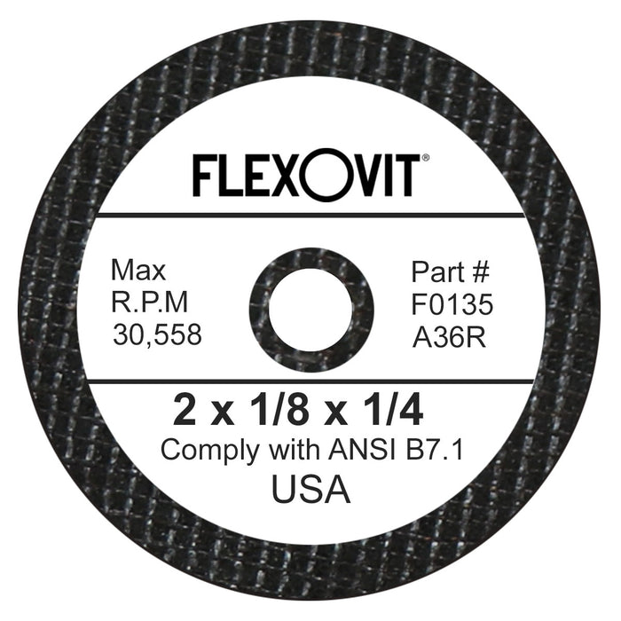 FLEXOVIT - 2" X 1/8" X 1/4" HIGH PERFORMANCE™ A36 GRIT ALUMINUM OXIDE GRAIN REINFORCED TYPE 1 CUT-OFF WHEEL - F0135
