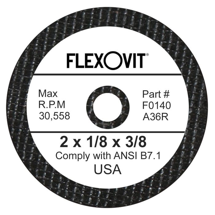 FLEXOVIT - 2" X 1/8" X 3/8" HIGH PERFORMANCE™ A36 GRIT ALUMINUM OXIDE GRAIN REINFORCED TYPE 1 CUT-OFF WHEEL - F0140