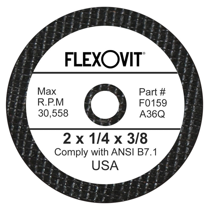 FLEXOVIT - 2" X 1/4" X 3/8" HIGH PERFORMANCE™ 36 GRIT ALUMINUM OXIDE GRAIN REINFORCED TYPE 1 GRINDING WHEEL - F0159