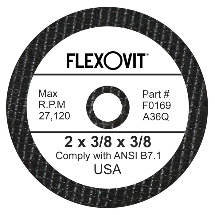 FLEXOVIT - 2" X 3/8" X 3/8" HIGH PERFORMANCE™ 36 GRIT ALUMINUM OXIDE GRAIN REINFORCED TYPE 1 GRINDING WHEEL - F0169