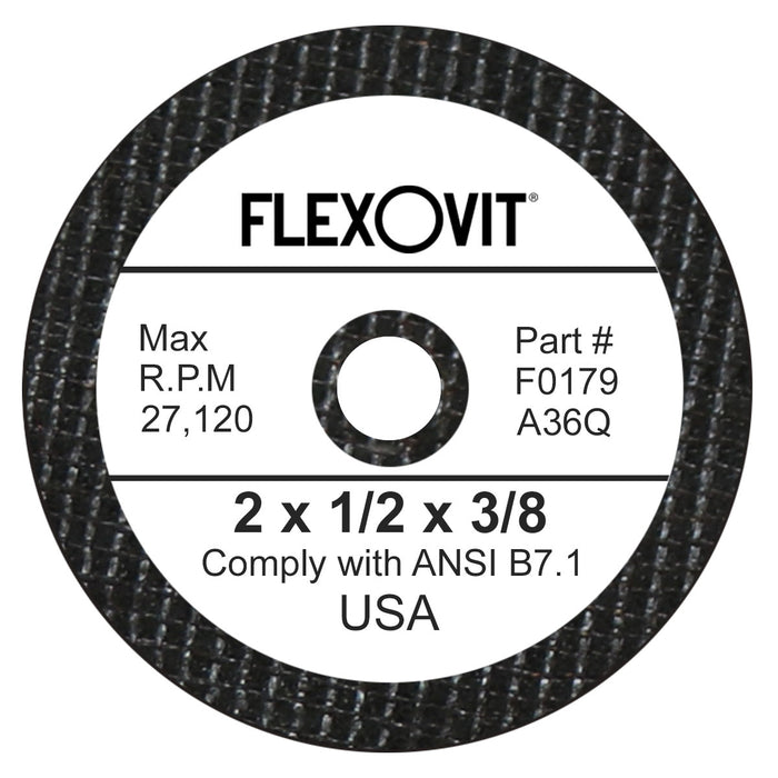 FLEXOVIT - 2" X 1/2" X 3/8" HIGH PERFORMANCE™ 36 GRIT ALUMINUM OXIDE GRAIN REINFORCED TYPE 1 GRINDING WHEEL - F0179