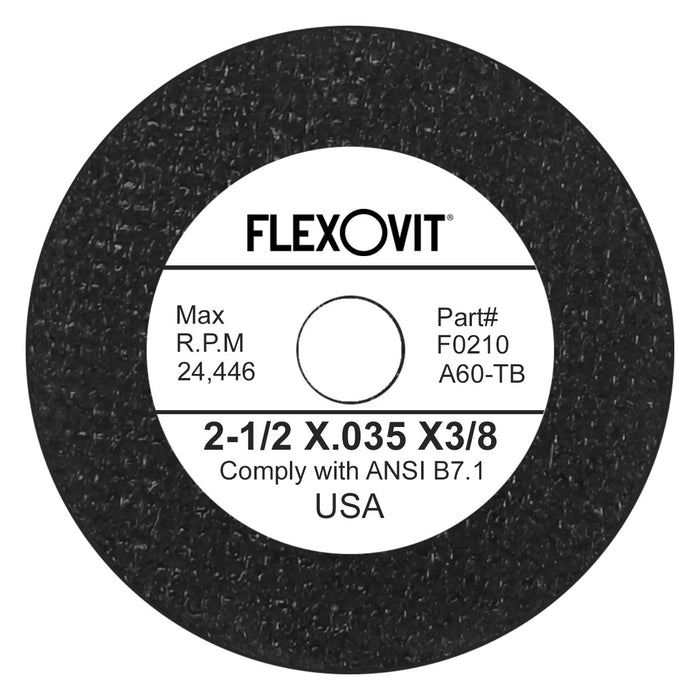 FLEXOVIT - 2 1/2" X .035" X 3/8" HIGH PERFORMANCE™ 60 GRIT ALUMINUM OXIDE GRAIN REINFORCED TYPE 1 CUT-OFF WHEEL - F0210