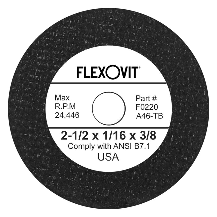 FLEXOVIT - 2 1/2" X 1/16" X 3/8" HIGH PERFORMANCE™ A46 GRIT ALUMINUM OXIDE GRAIN REINFORCED TYPE 1 CUT-OFF WHEEL - F0220