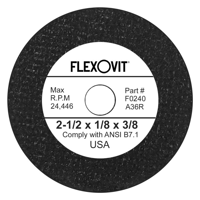 FLEXOVIT - 2 1/2" X 1/8" X 3/8" HIGH PERFORMANCE™ A36 GRIT ALUMINUM OXIDE GRAIN REINFORCED TYPE 1 CUT-OFF WHEEL - F0240