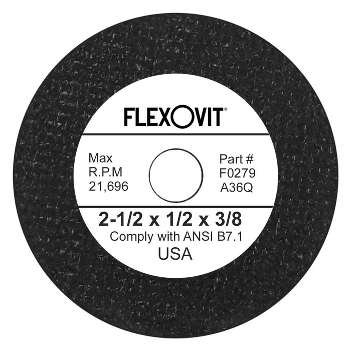 FLEXOVIT - 2 1/2" X 1/2" X 3/8" HIGH PERFORMANCE™ 36 GRIT ALUMINUM OXIDE GRAIN REINFORCED TYPE 1 GRINDING WHEEL - F0279