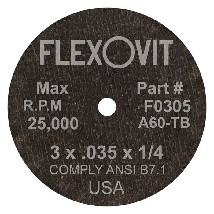 FLEXOVIT - 3" X .035" X 1/4" HIGH PERFORMANCE™ 60 GRIT ALUMINUM OXIDE GRAIN REINFORCED TYPE 1 CUT-OFF WHEEL - F0305