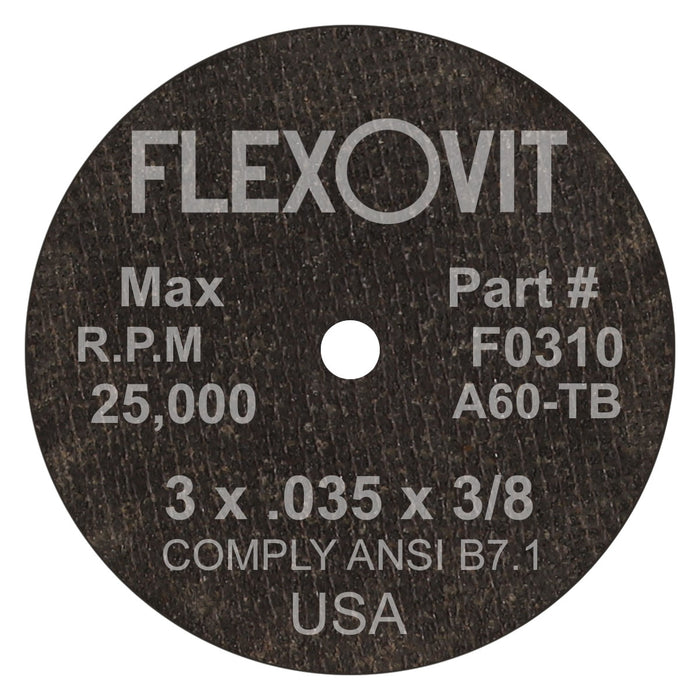 FLEXOVIT - 3" X .035" X 3/8" HIGH PERFORMANCE™ 60 GRIT ALUMINUM OXIDE GRAIN REINFORCED TYPE 1 CUT-OFF WHEEL - F0310