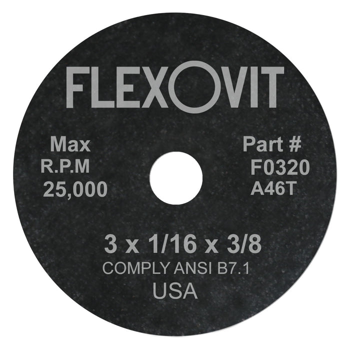 FLEXOVIT - 3" X 1/16" X 3/8" HIGH PERFORMANCE™ A46 GRIT ALUMINUM OXIDE GRAIN REINFORCED TYPE 1 CUT-OFF WHEEL - F0320