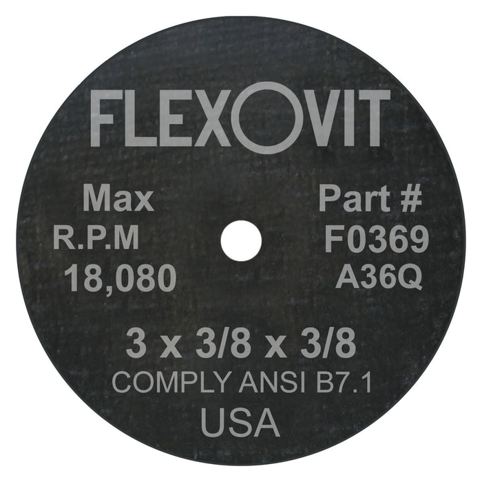 FLEXOVIT - 3" X 3/8" X 3/8" HIGH PERFORMANCE™ 36 GRIT ALUMINUM OXIDE GRAIN REINFORCED TYPE 1 GRINDING WHEEL - F0369