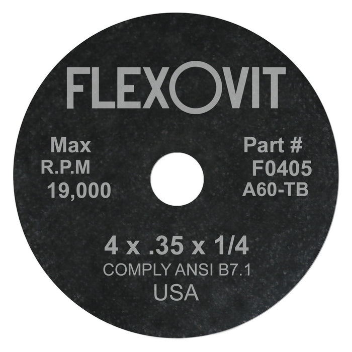 FLEXOVIT - 4" X .035" X 1/4" HIGH PERFORMANCE™ 60 GRIT ALUMINUM OXIDE GRAIN REINFORCED TYPE 1 CUT-OFF WHEEL - F0405
