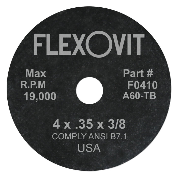 FLEXOVIT - 4" X .035" X 3/8" HIGH PERFORMANCE™ 60 GRIT ALUMINUM OXIDE GRAIN REINFORCED TYPE 1 CUT-OFF WHEEL - F0410