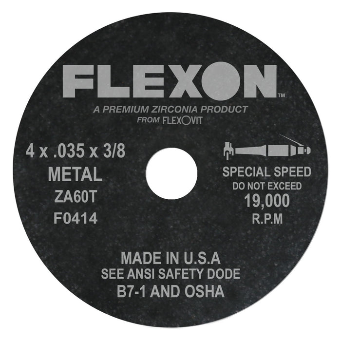 FLEXOVIT - 4" X .035" X 3/8" FLEXON® 60 GRIT ZIRCONIA ALUMINA GRAIN REINFORCED TYPE 1 CUT-OFF WHEEL - F0414