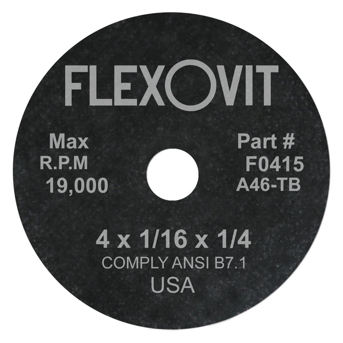 FLEXOVIT - 4" X 1/16" X 1/4" HIGH PERFORMANCE™ 46 GRIT ALUMINUM OXIDE GRAIN REINFORCED TYPE 1 CUT-OFF WHEEL - F0415