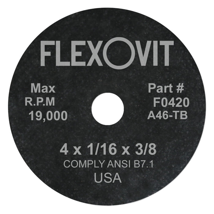 FLEXOVIT - 4" X 1/16" X 3/8" HIGH PERFORMANCE™ 46 GRIT ALUMINUM OXIDE GRAIN REINFORCED TYPE 1 CUT-OFF WHEEL - F0420