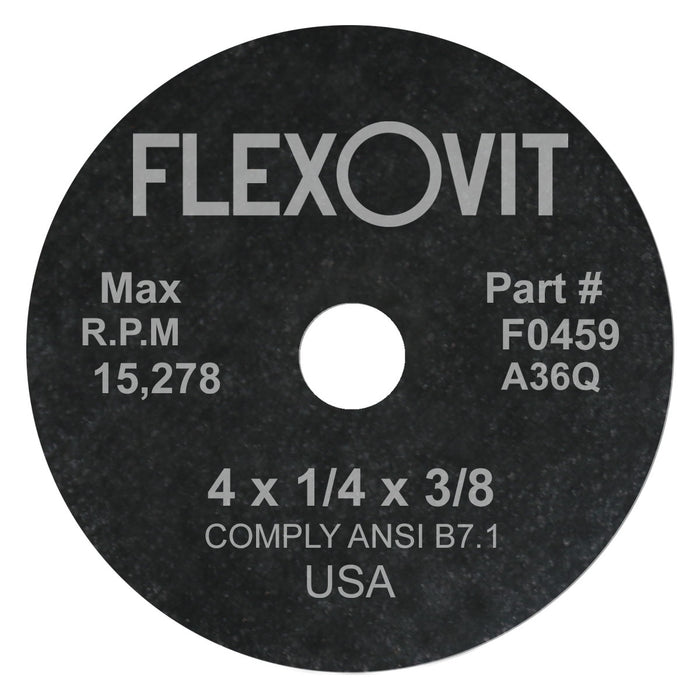 FLEXOVIT - 4" X 1/4" X 3/8" HIGH PERFORMANCE™ 36 GRIT ALUMINUM OXIDE GRAIN REINFORCED TYPE 1 GRINDING WHEEL - F0459