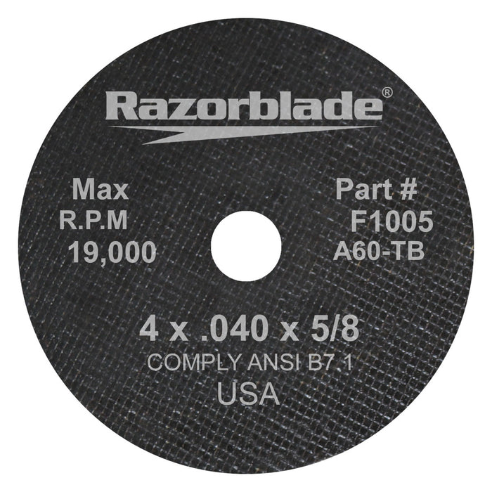 FLEXOVIT - 4" X .040" X 5/8" RAZORBLADE® 60 GRIT ALUMINUM OXIDE GRAIN REINFORCED TYPE 1 THIN CUT-OFF WHEEL - F1005