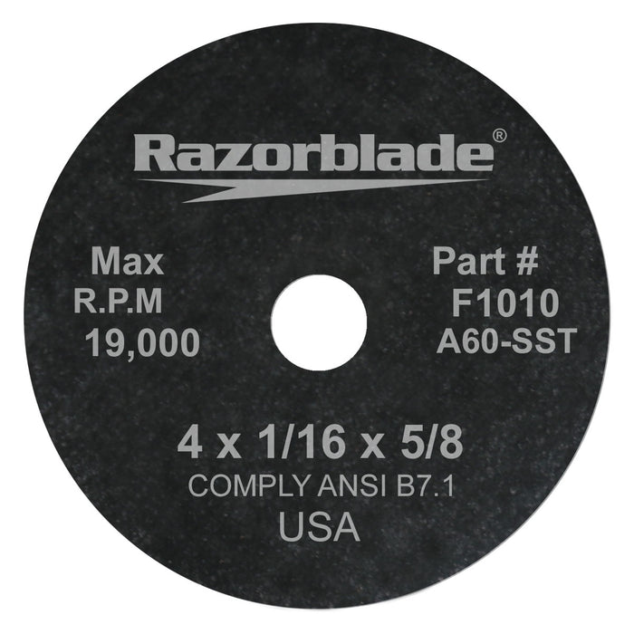 FLEXOVIT - 4" X 1/16" X 5/8" RAZORBLADE® 60 GRIT ALUMINUM OXIDE GRAIN REINFORCED TYPE 1 THIN CUT-OFF WHEEL - F1010